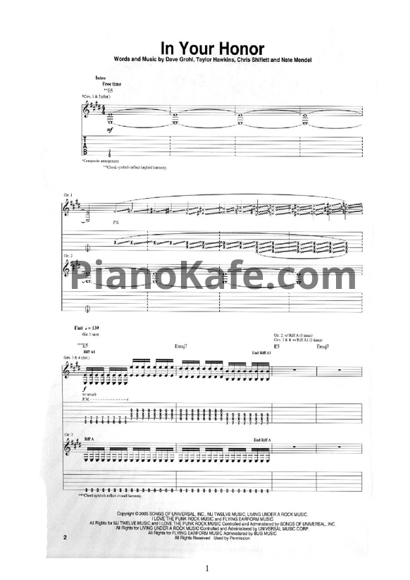Ноты Foo Fighters - In your honor (Книга нот) - PianoKafe.com