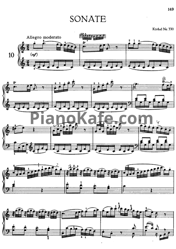 Ноты В. Моцарт - Соната №10 до мажор (К. 330) - PianoKafe.com