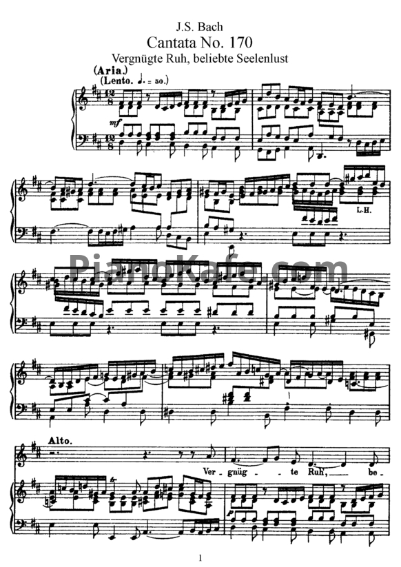 Ноты И. Бах - Кантата №170 "Vergnugte ruh, beliebte seelenlust (BWV 170) - PianoKafe.com