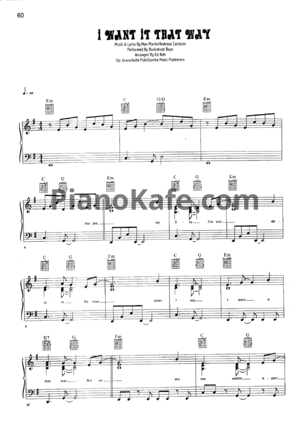 Ноты Backstreet Boys - I want it that way - PianoKafe.com