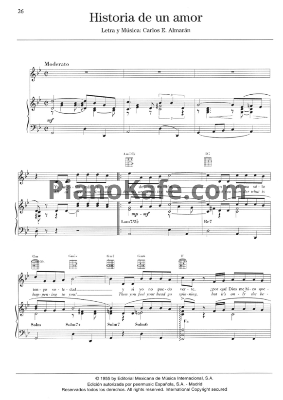Ноты Luis Miguel - Historia de un amor - PianoKafe.com
