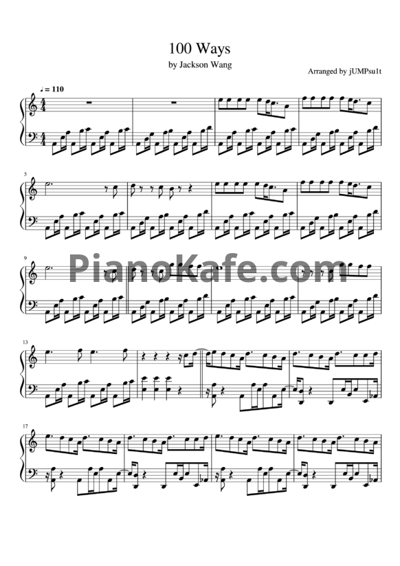 Ноты Jackson Wang - 100 ways - PianoKafe.com