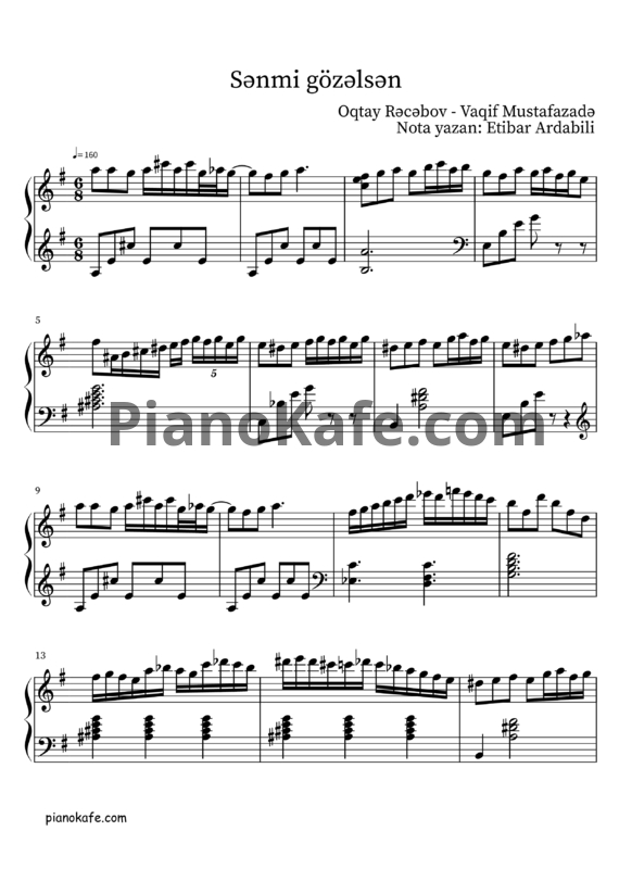 Ноты Vaqif Mustafazadə - Sənmi gözəlsən - PianoKafe.com