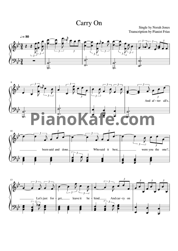 Ноты Norah Jones - Carry on - PianoKafe.com