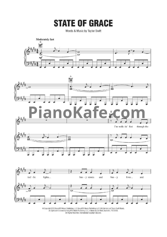 Ноты Taylor Swift - State of grace - PianoKafe.com