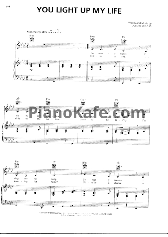 Ноты Joe Brooks - You light up my life - PianoKafe.com