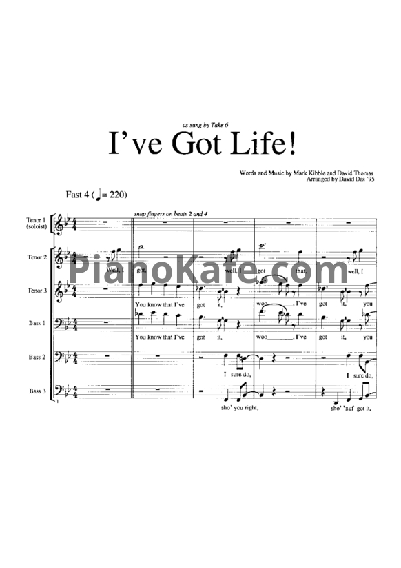Ноты Take 6 - I've got life - PianoKafe.com