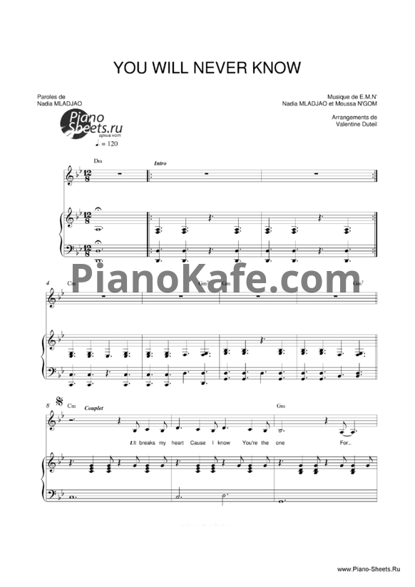 Ноты Imany - You will never know - PianoKafe.com