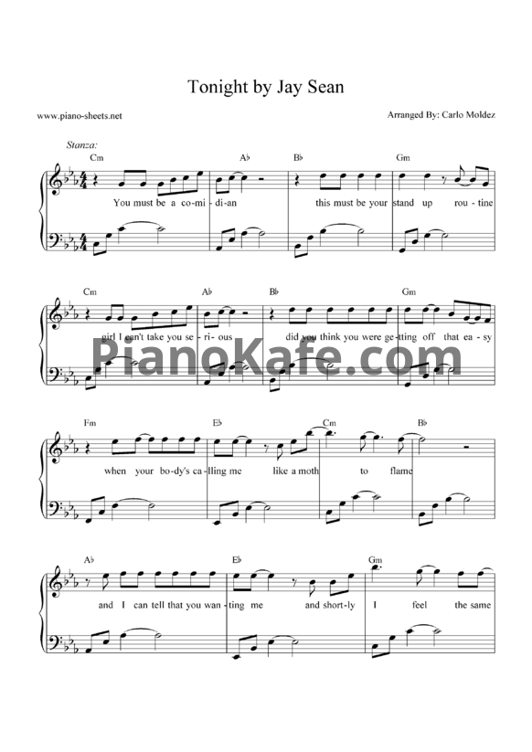 Ноты Jay Sean - Tonight - PianoKafe.com