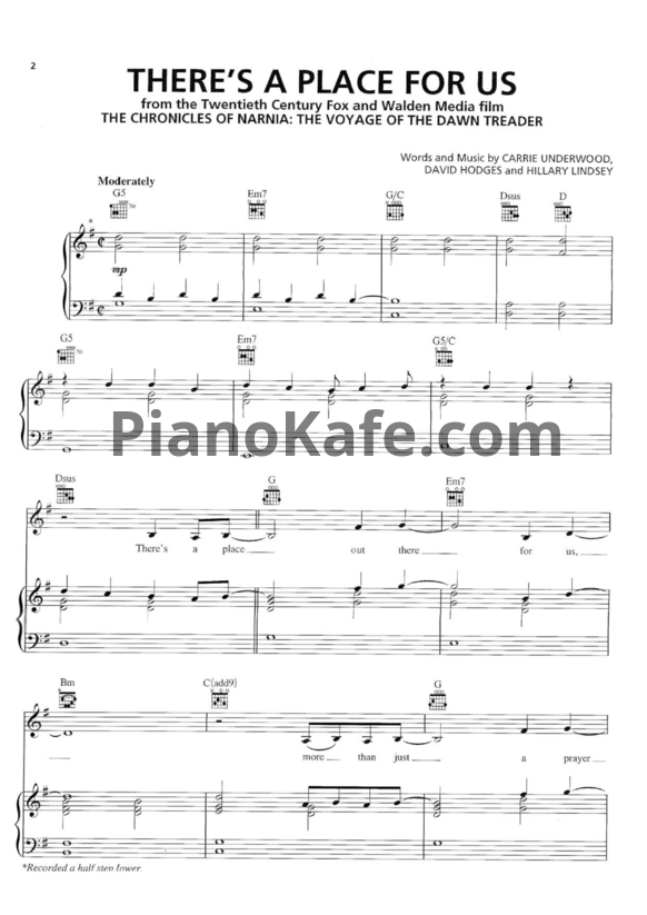 Ноты Carrie Underwood - There's a place for us - PianoKafe.com