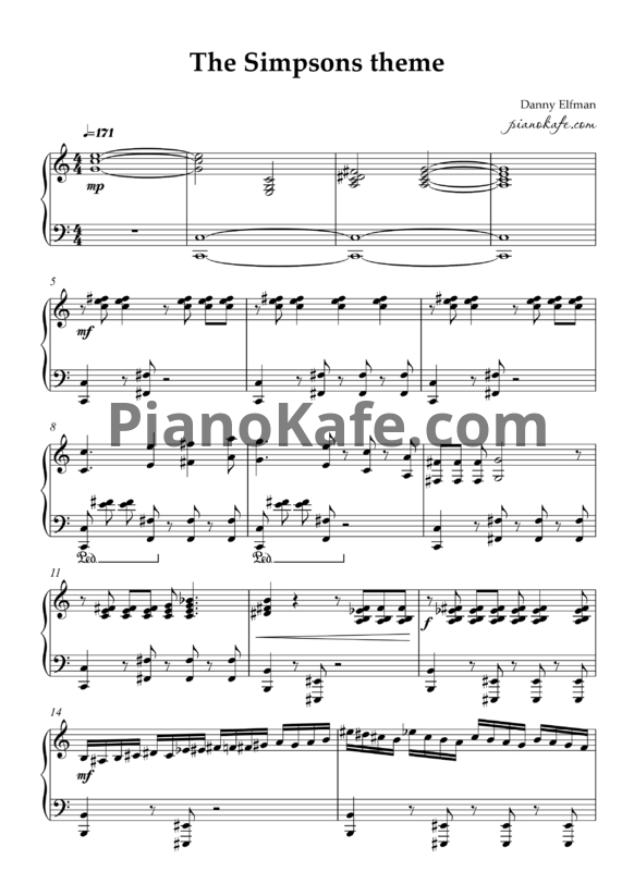 Ноты Danny Elfman - The Simpsons theme - PianoKafe.com