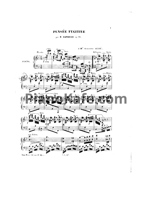 Ноты Peter Cavallo - Cavallo Pensée fugitive, Op.56 - PianoKafe.com