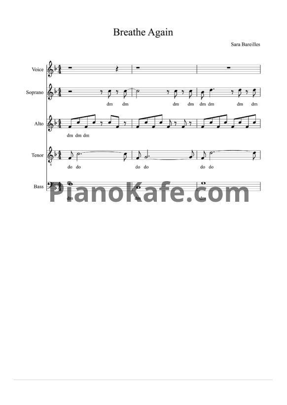 Ноты Sara Bareilles - Breathe again (Хоровая партитура) - PianoKafe.com
