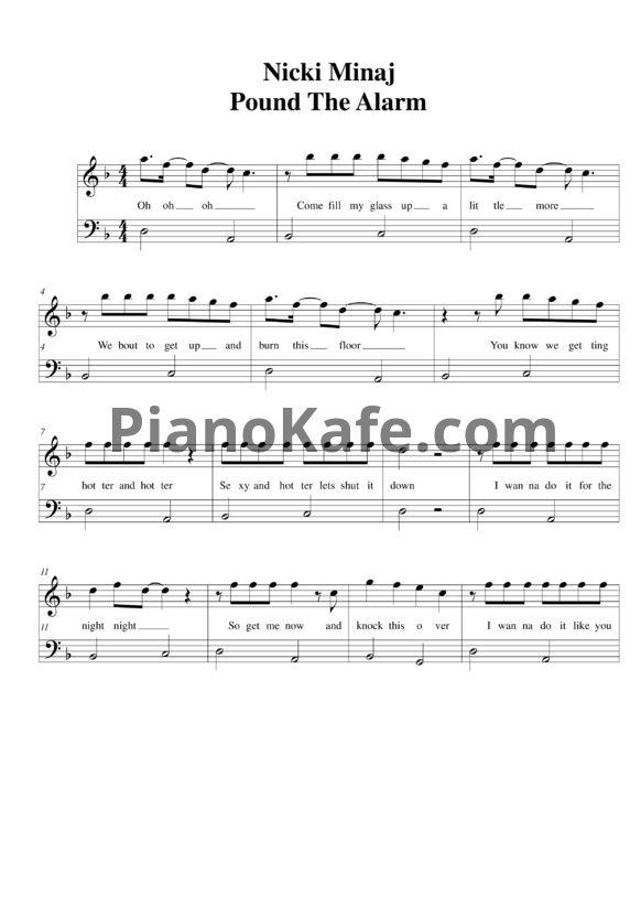 Ноты Nicki Minaj - Pound the alarm - PianoKafe.com