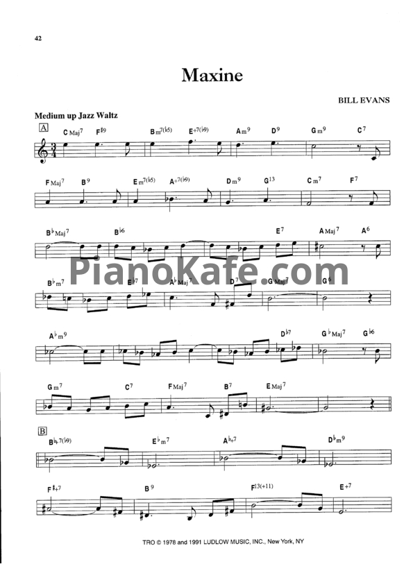 Ноты Bill Evans - Maxine - PianoKafe.com
