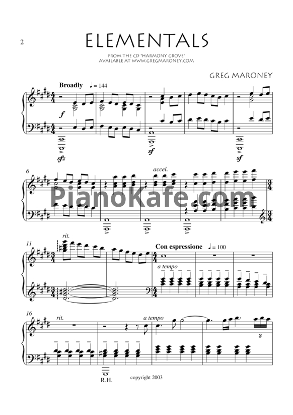 Ноты Greg Maroney - Elementals - PianoKafe.com