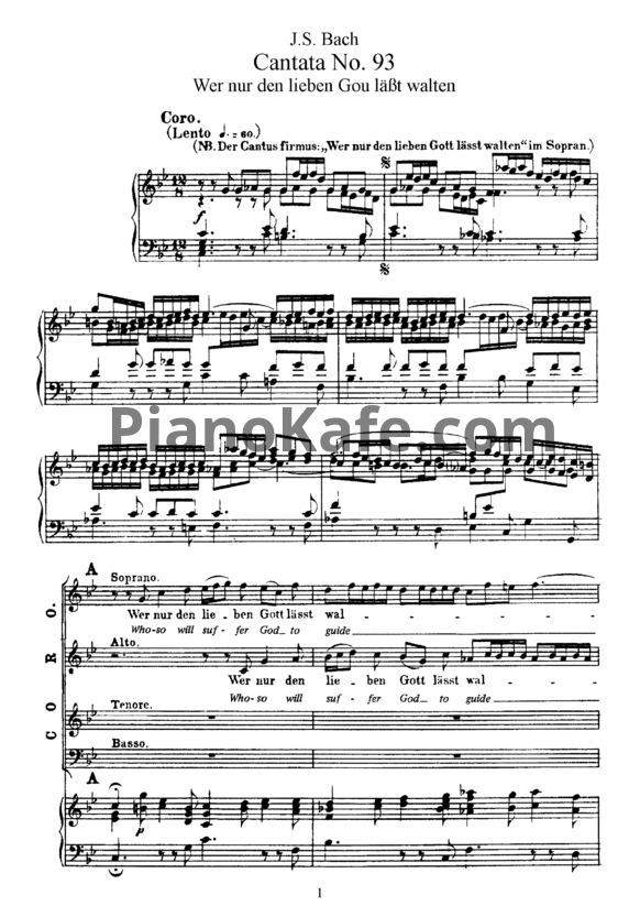 Ноты И. Бах - Кантата №93 "Wer nur den lieben gou labt walten" (BWV 93) - PianoKafe.com