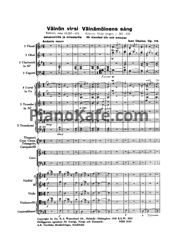 Ноты Ян Сибелиус - Кантата "Väinön virsi" для хора и оркестра (Op. 110, партитура) - PianoKafe.com