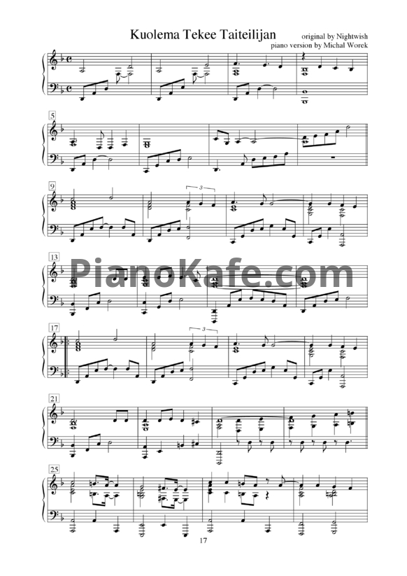 Ноты Nightwish - Kuolema tekee taiteilijan (Версия 2) - PianoKafe.com