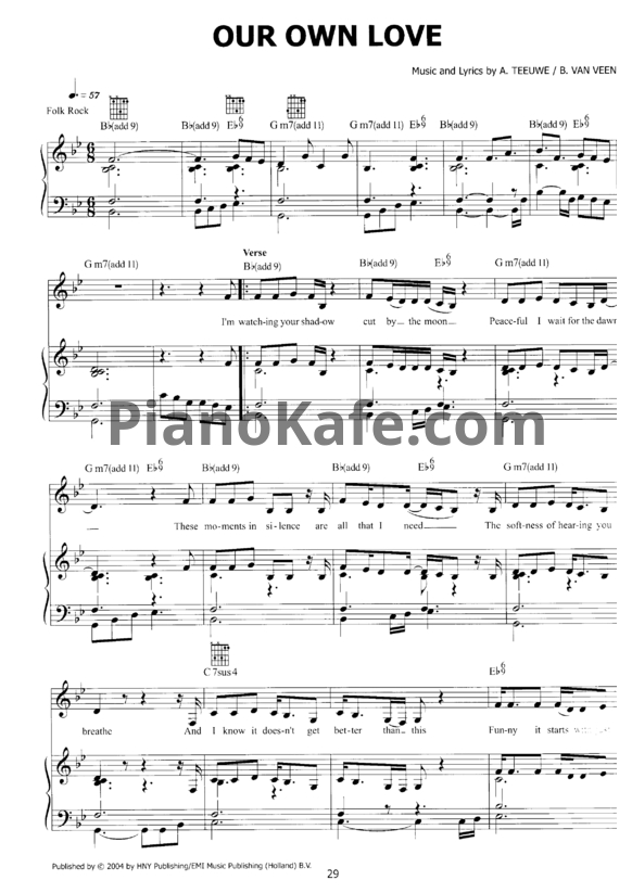 Ноты Anouk - Our own love - PianoKafe.com