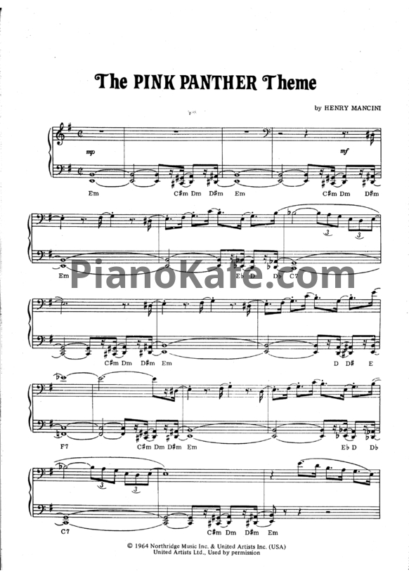 Ноты Henry Mancini - The pink panther theme - PianoKafe.com