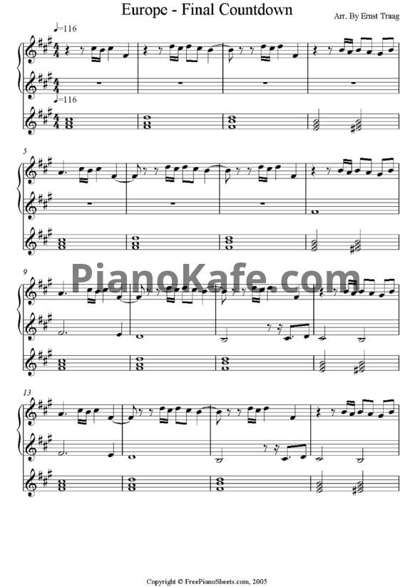 Ноты Europe - The final countdown (Версия 2) - PianoKafe.com