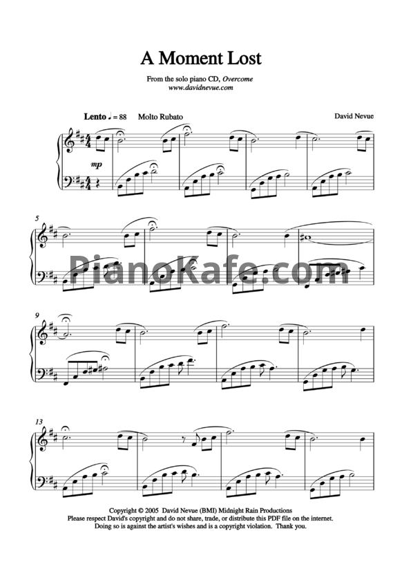 Ноты David Nevue - A moment lost - PianoKafe.com