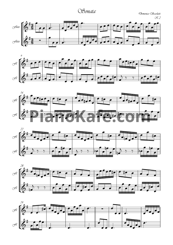 Ноты Д. Скарлатти - Соната K2 - PianoKafe.com
