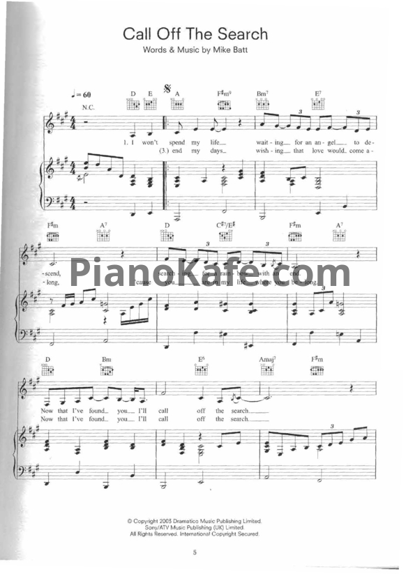Ноты Katie Melua - Call off the search - PianoKafe.com