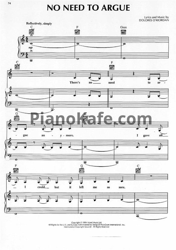 Ноты The Cranberries - No need to argue - PianoKafe.com