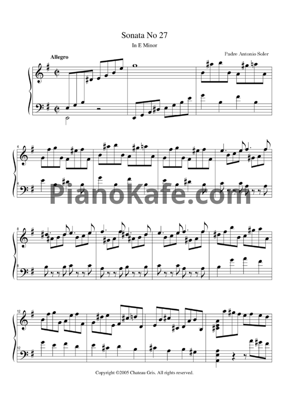 Ноты Antonio Soler - Sonata No. 27 in E minor - PianoKafe.com