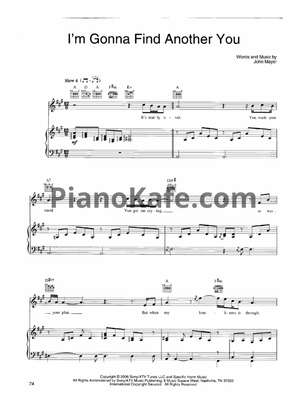 Ноты John Mayer - I'm Gonna Find Another You - PianoKafe.com