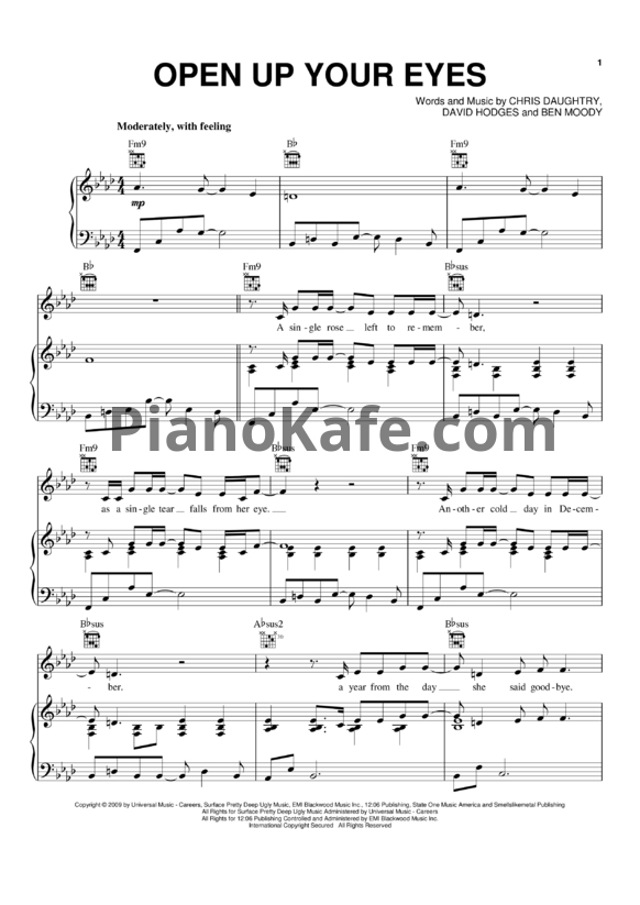 Ноты Daughtry - Open up your eyes - PianoKafe.com