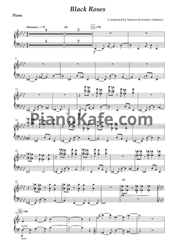 Ноты Семён Кривенко-Адамов - Чёрные Розы (Фортепиано) - PianoKafe.com