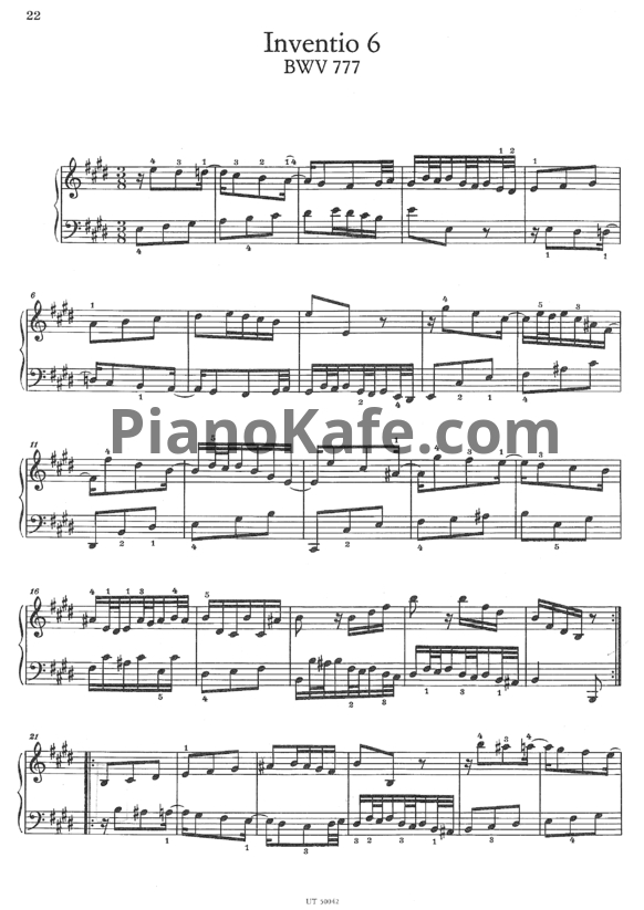 Ноты И. Бах - Инвенция №6 (BWV 777) - PianoKafe.com