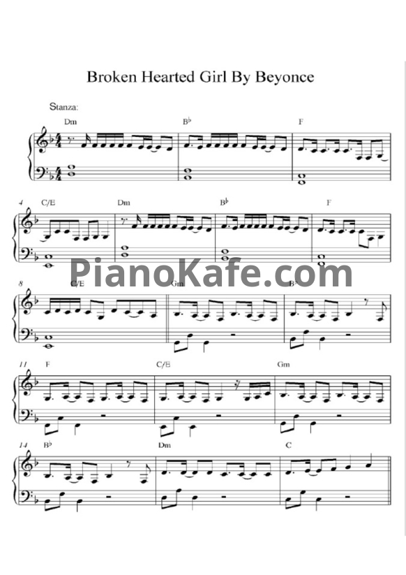 Ноты Beyonce -  Broken-Hearted girl - PianoKafe.com