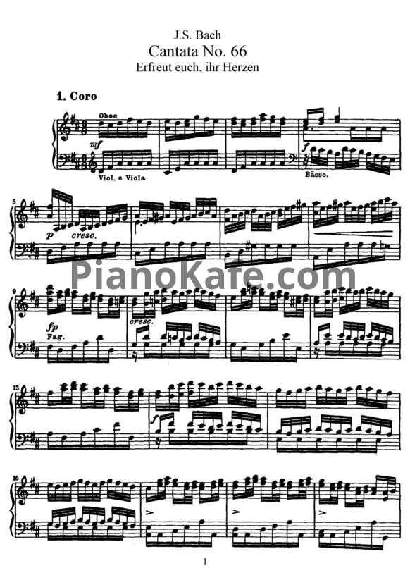 Ноты И. Бах - Кантата №66 "Erfreut euch, ihr herzen" (BWV 66) - PianoKafe.com