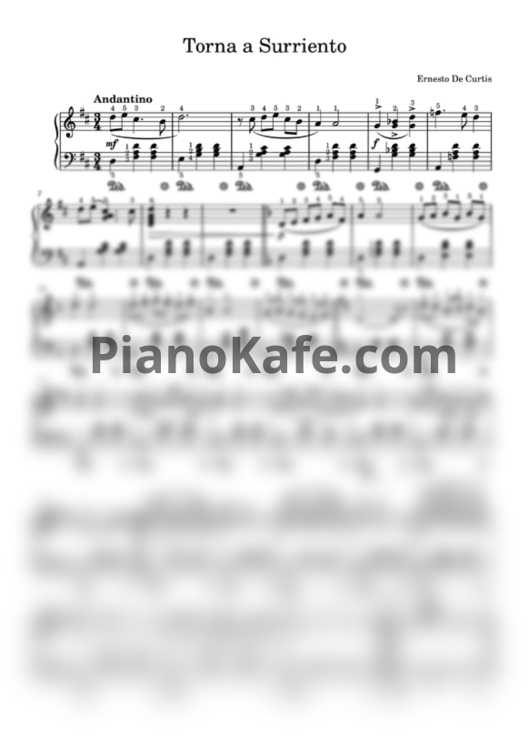 Ноты Luciano Pavarotti - Torna a Surriento (Вернись в Сорренто) - PianoKafe.com