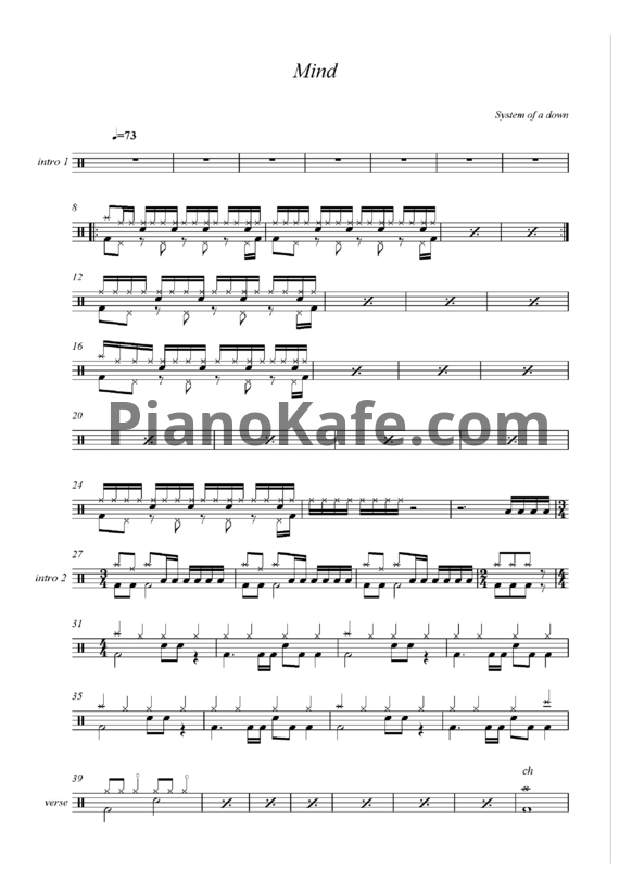 Ноты System of a Down - Mind - PianoKafe.com