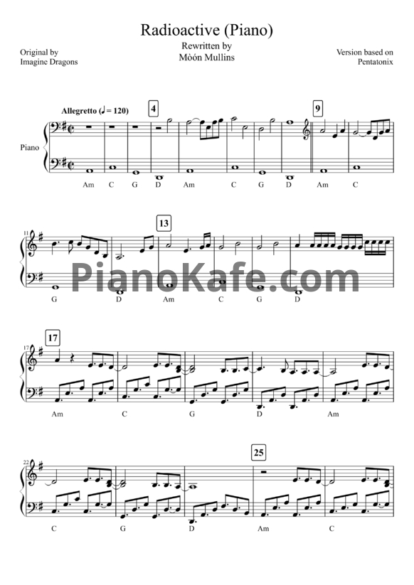 Ноты Pentatonix - Radioactive - PianoKafe.com