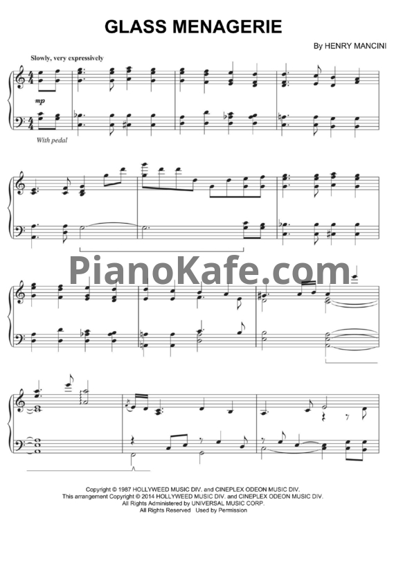 Ноты Henry Mancini - Glass menagerie - PianoKafe.com