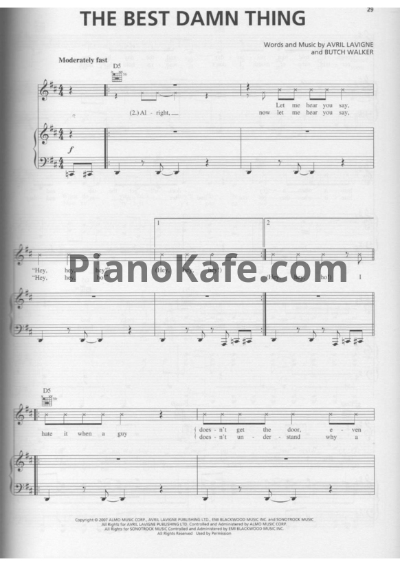 Ноты Avril Lavigne - The best damn thing - PianoKafe.com