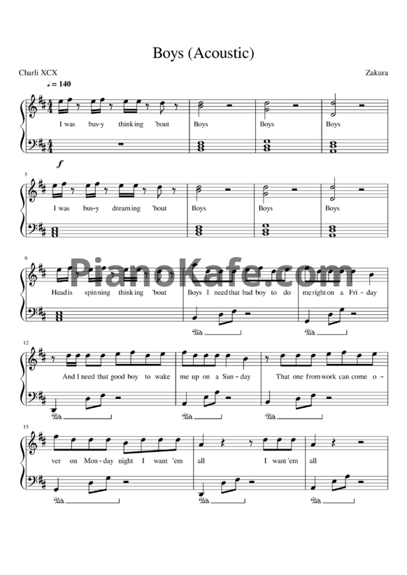 Ноты Charli XCX - Boys (Acoustic) - PianoKafe.com