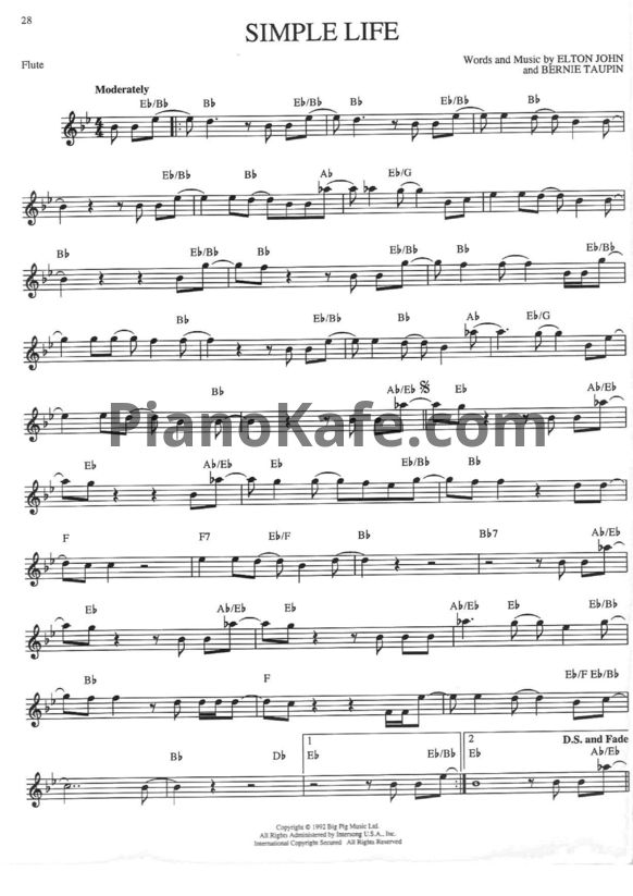 Ноты Elton John - Simple life (Переложение для флейты) - PianoKafe.com