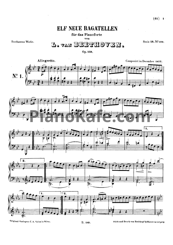 Ноты Л. В. Бетховен - 11 Новых багателей для фортепиано (OP.119) - PianoKafe.com
