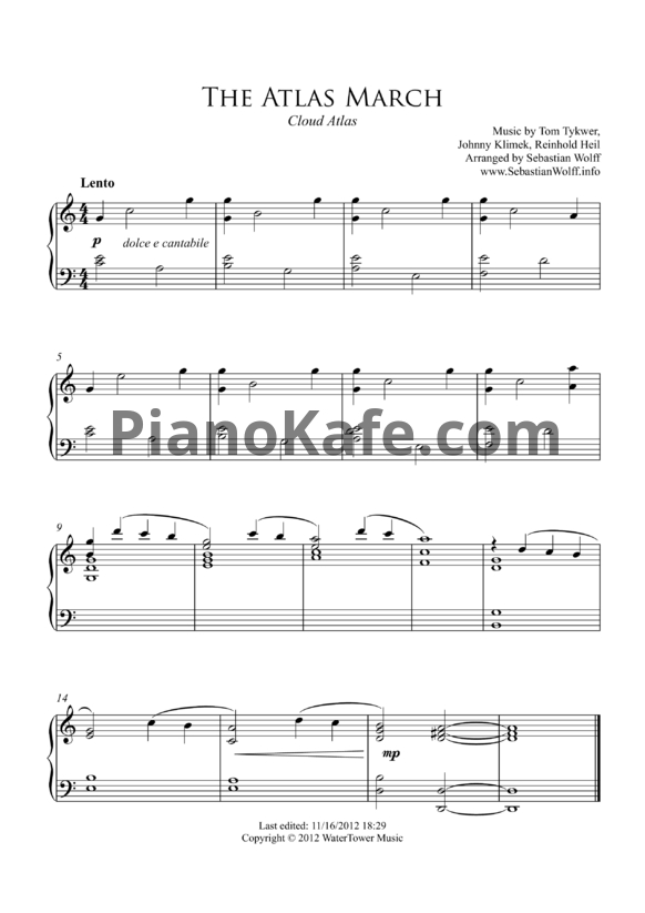 Ноты Tom Tykwer, Johnny Klimek, Reinhold Heil - The atlas march - PianoKafe.com
