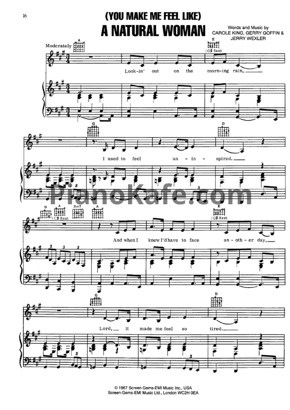 Ноты Aretha Franklin - (You make me feel like) A natural woman - PianoKafe.com