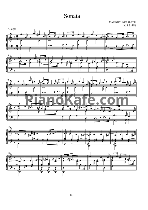 Ноты Д. Скарлатти - Соната K8/L488 - PianoKafe.com