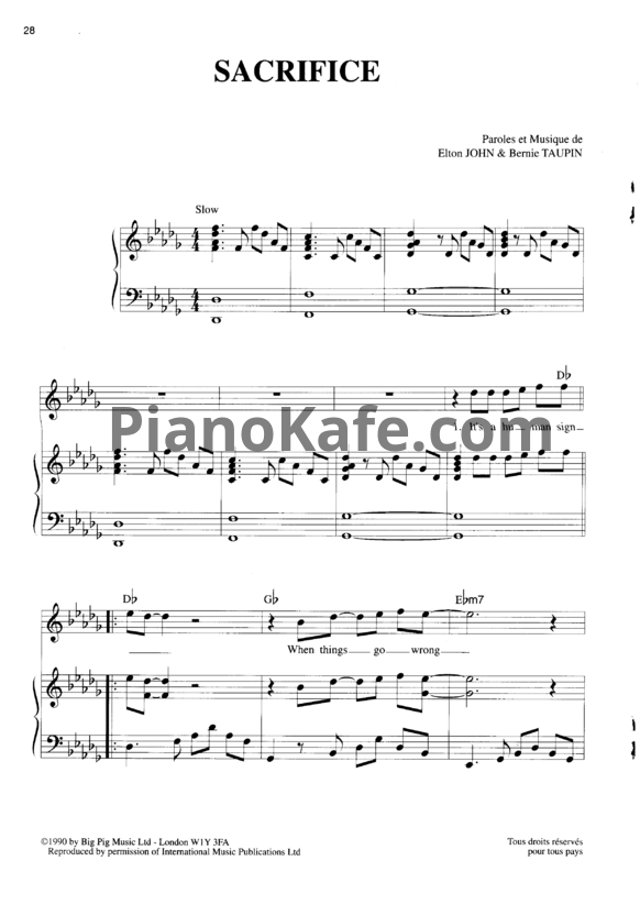 Ноты Elton John - Sacrifice (Версия 2) - PianoKafe.com