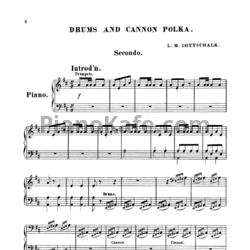 Ноты Луи Моро Готшалк - Drums and cannon polka (для фортепиано в 4 руки) - предпросмотр